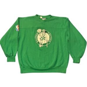 Vintage 90s Boston Celtics Embroidered Green Crewneck with Spellout Back Adult L